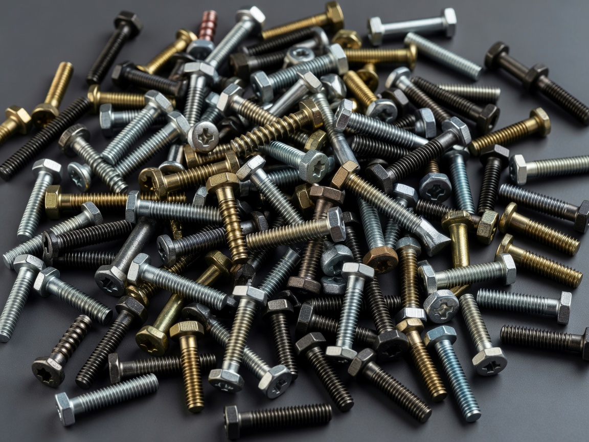 Macro photography of varied metal screws and bolts